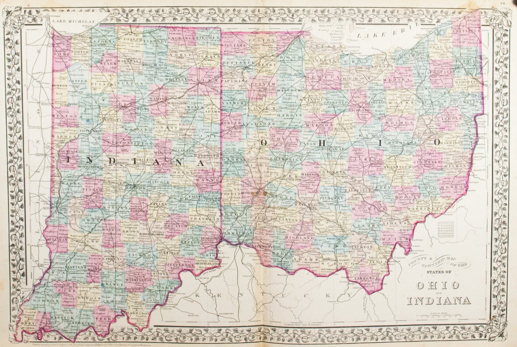 Ohio County Indiana Map 1881 County And Township Map Of The States Of Ohio And Indiana - S Mit -  Historic Accents