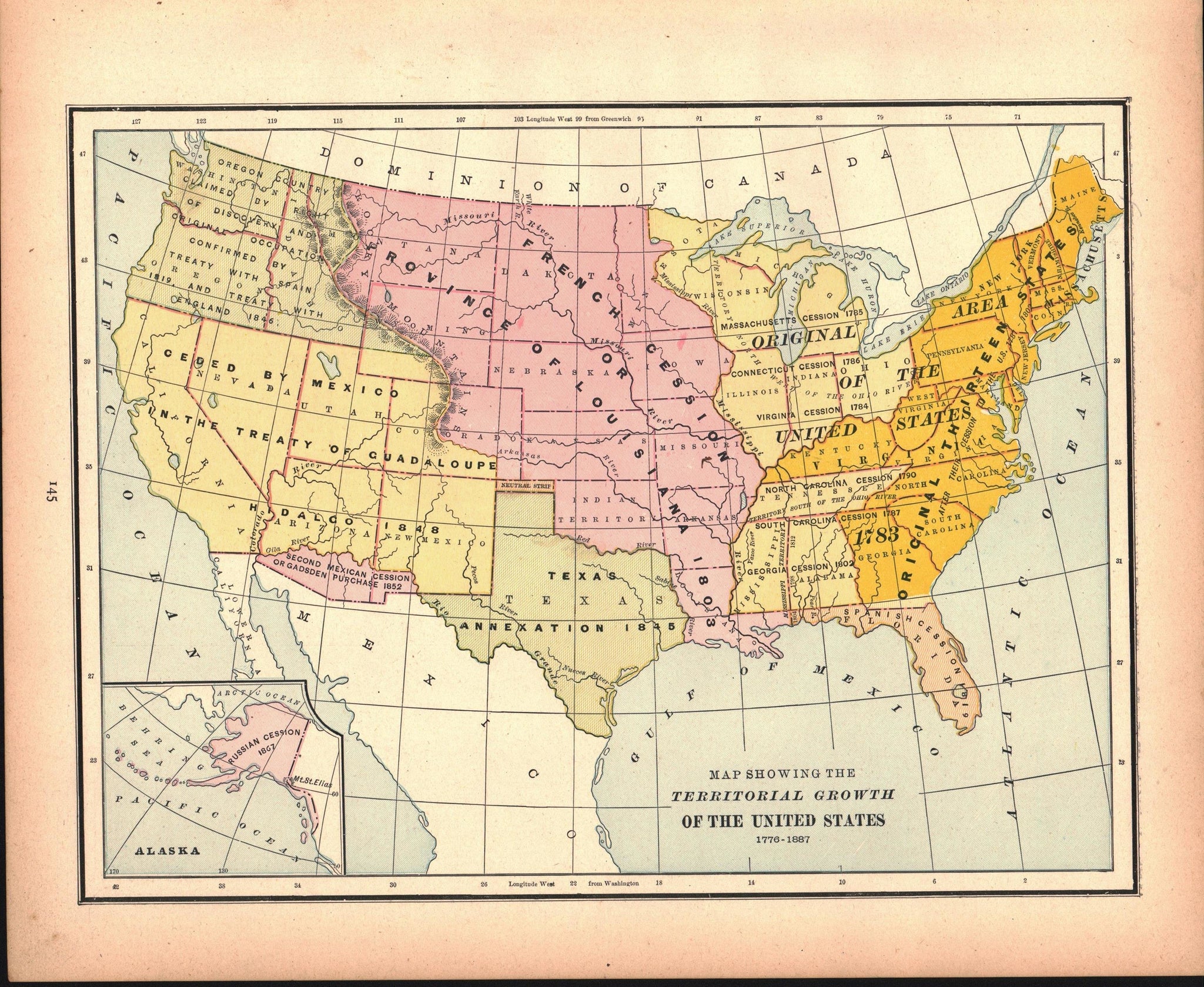 1887 Territorial Growth of the United States - Cram - Historic Accents