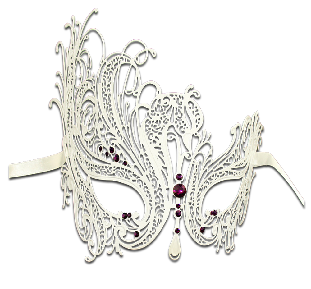 WHITE Series Swan Metal Filigree Laser Cut Venetian Masquerade Mask