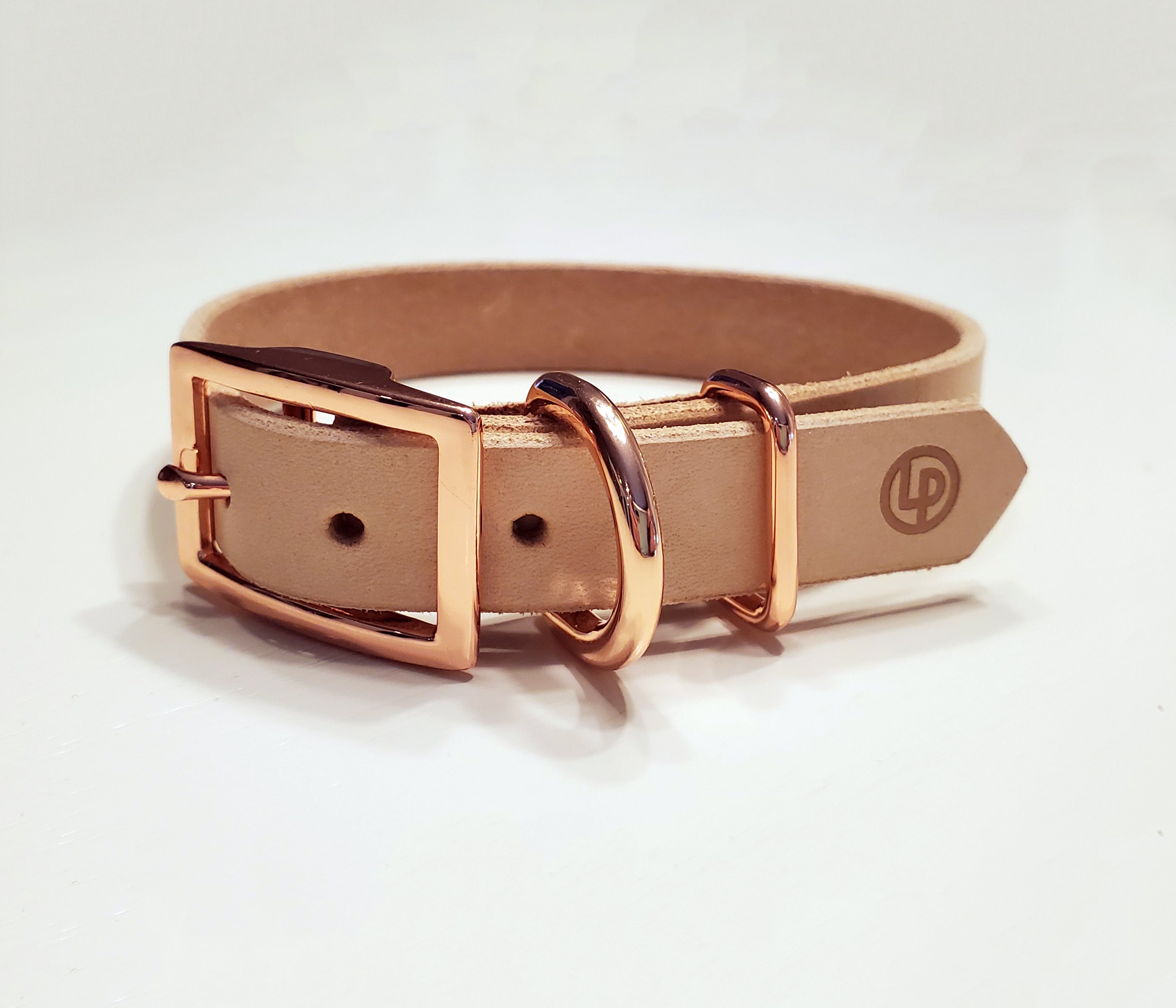 Off White Leather Dog Collar with Rose 