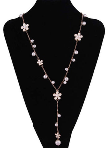 Daisy Pearl Drop Necklace