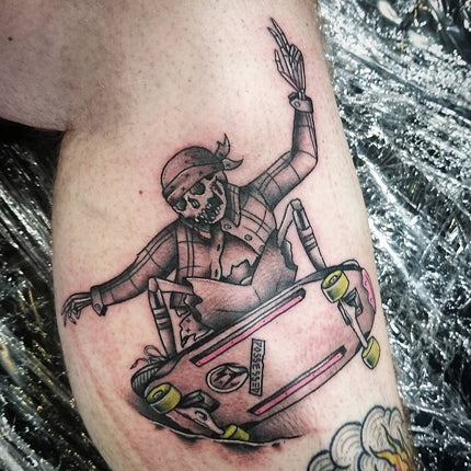 Handpoked skateboarding skeleton by zzizziboy  Tattoogridnet