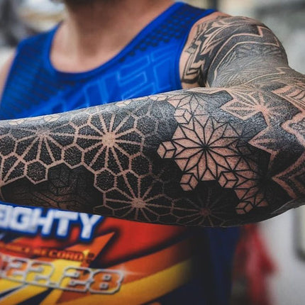 Forearm coverup Black Geometrical Tattoo By Zak Schulte