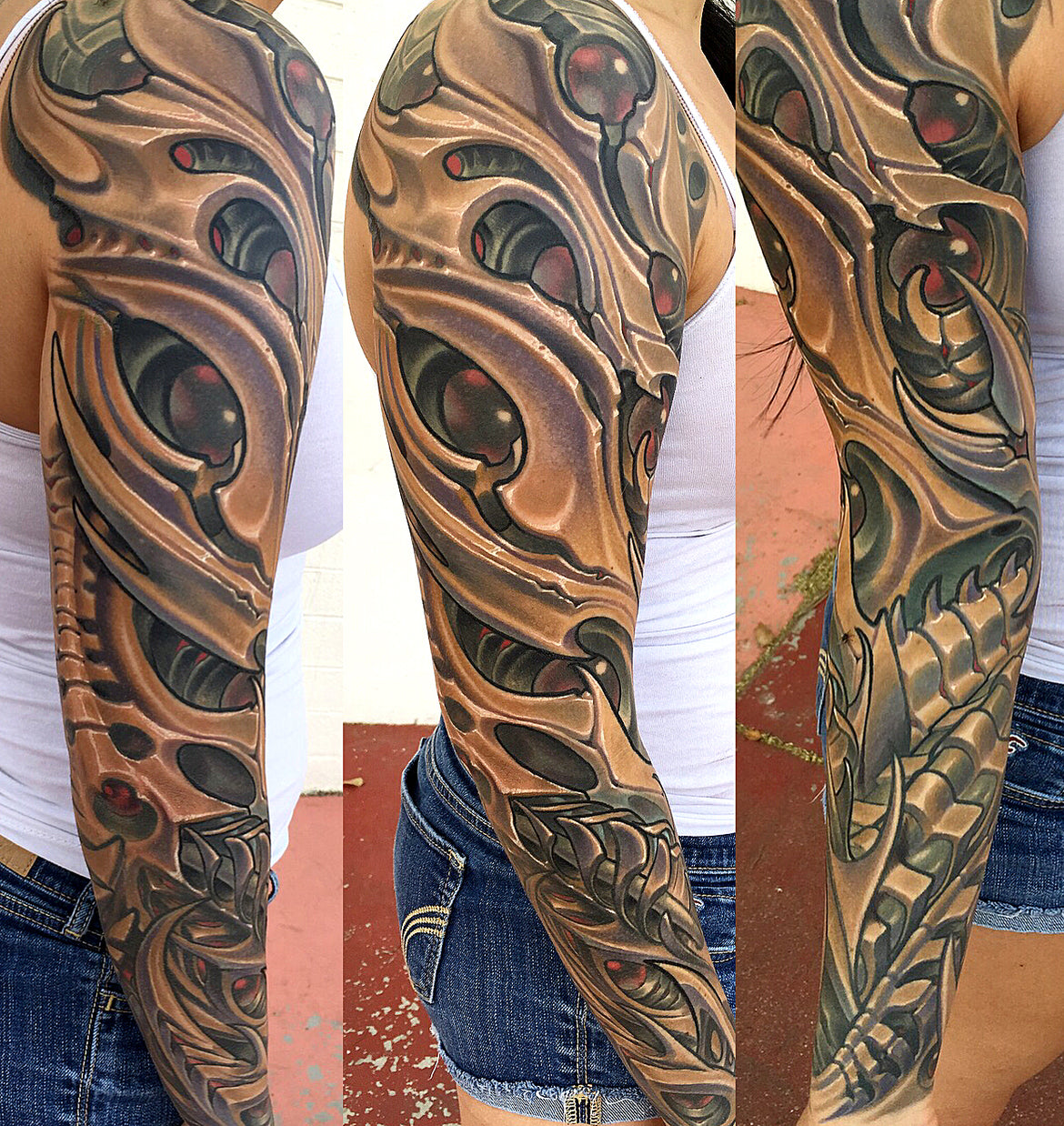 Golden Biomech Tattoo Sleeve - Adrian Dominic – Vic Market Tattoo