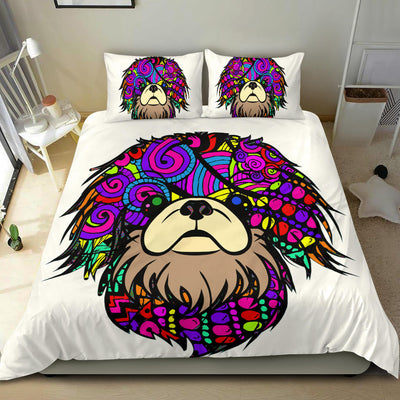 Pekingese White Bedding Set - Duvet / Comforter Cover and Two Pillow Covers -  Art By Cindy Sang - JillnJacks Exclusive