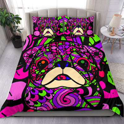 Pug Colorful Bedding Set - Duvet / Comforter Cover and Two Pillow Covers -  Art By Cindy Sang - JillnJacks Exclusive