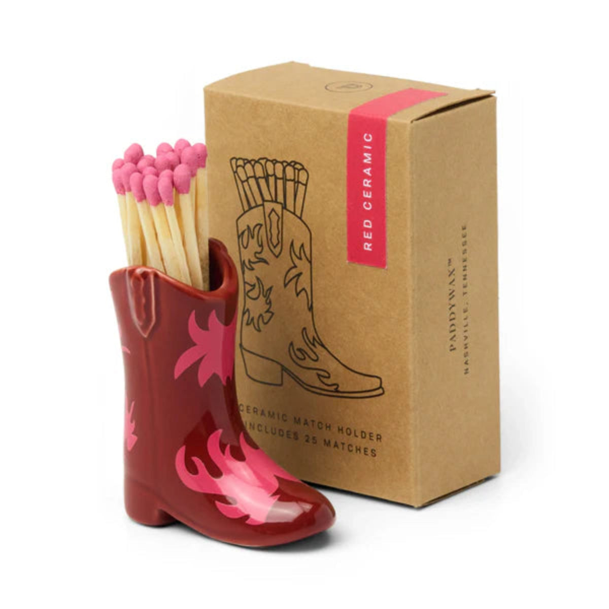 Cowboy Boot Match Holder - Red & Pink Flame