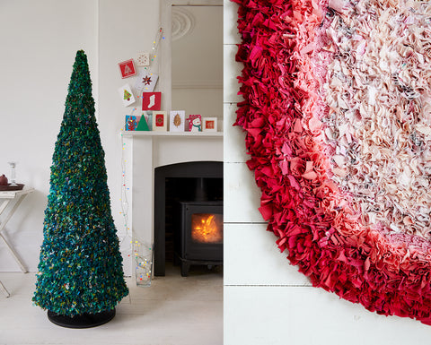 Two string loom rug and rag Christmas tree