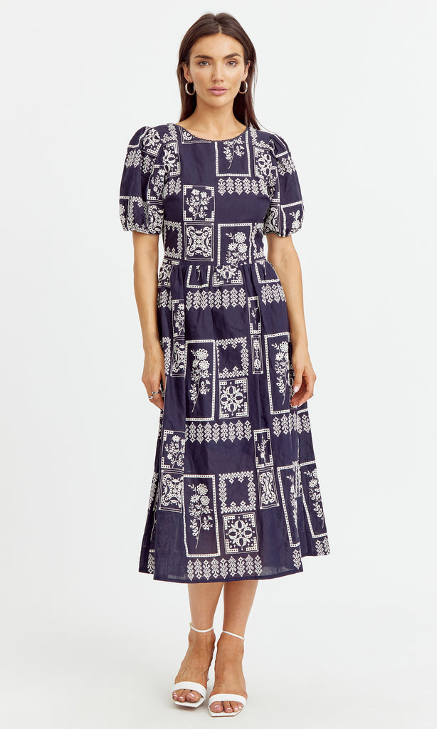 690/- www.kalonwomen.in Georgett printed puff sleeve flare midi dress ,  lining and back knot attached. SIZE S M L XL LENGTH 46