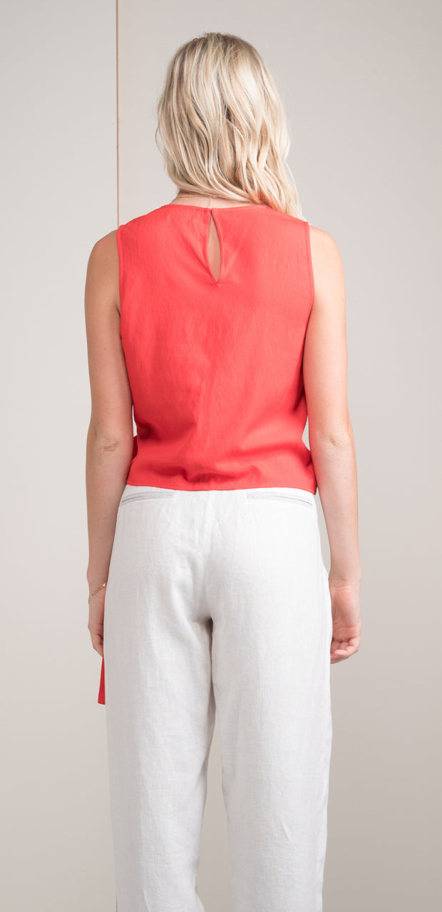 Chelsea Front Tie Sleeveless Top in Fiery Red