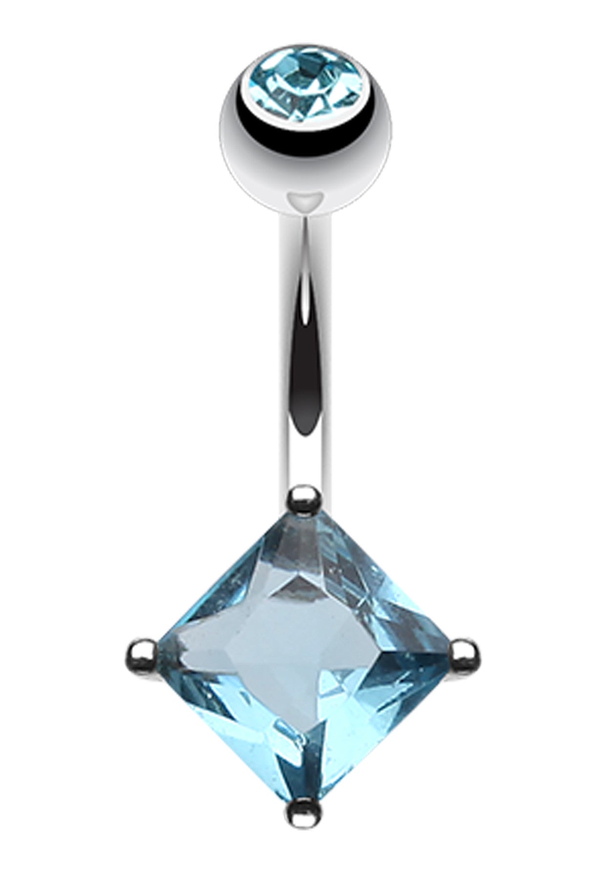 Classic Square Glass-Gem Prong Sparkle Belly Button Ring