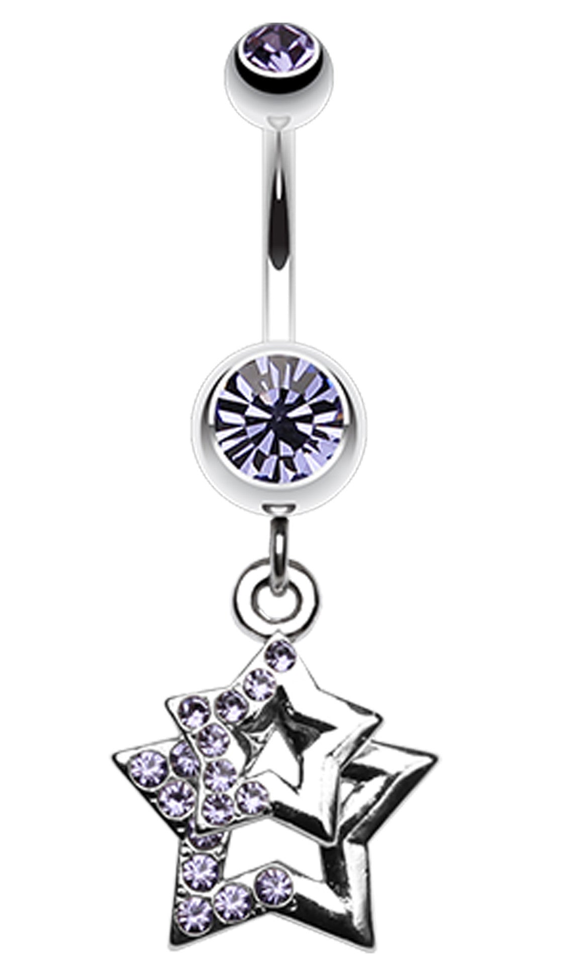 Double Hollow Star Glass-Gem Dangle Belly Button Ring