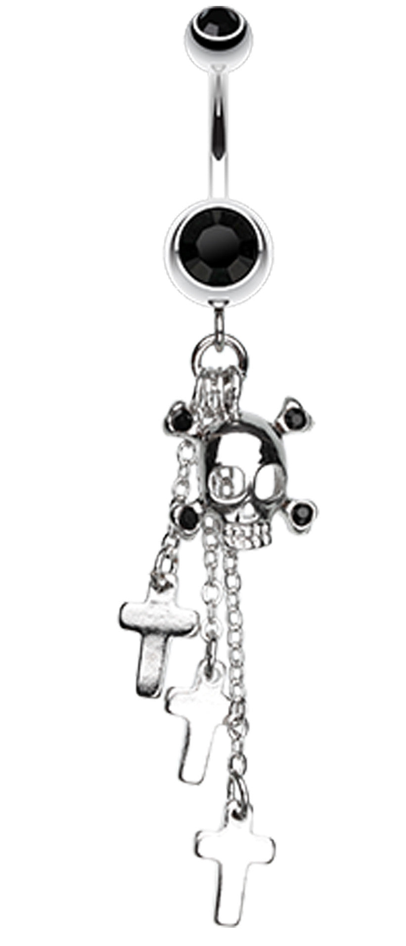 Skull Crossbones and Cross Dangle Belly Button Ring