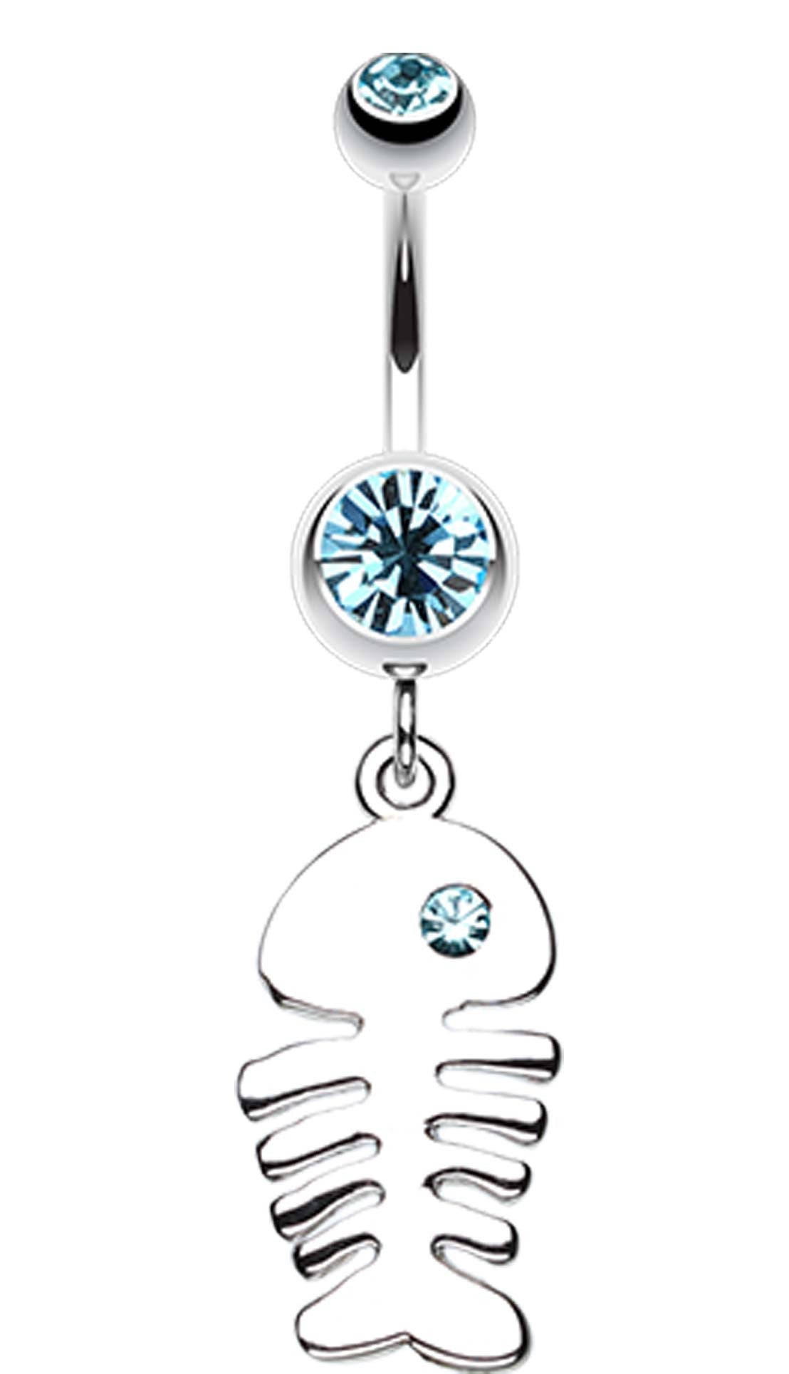 Jeweled Eye Fish Bone Belly Button Ring