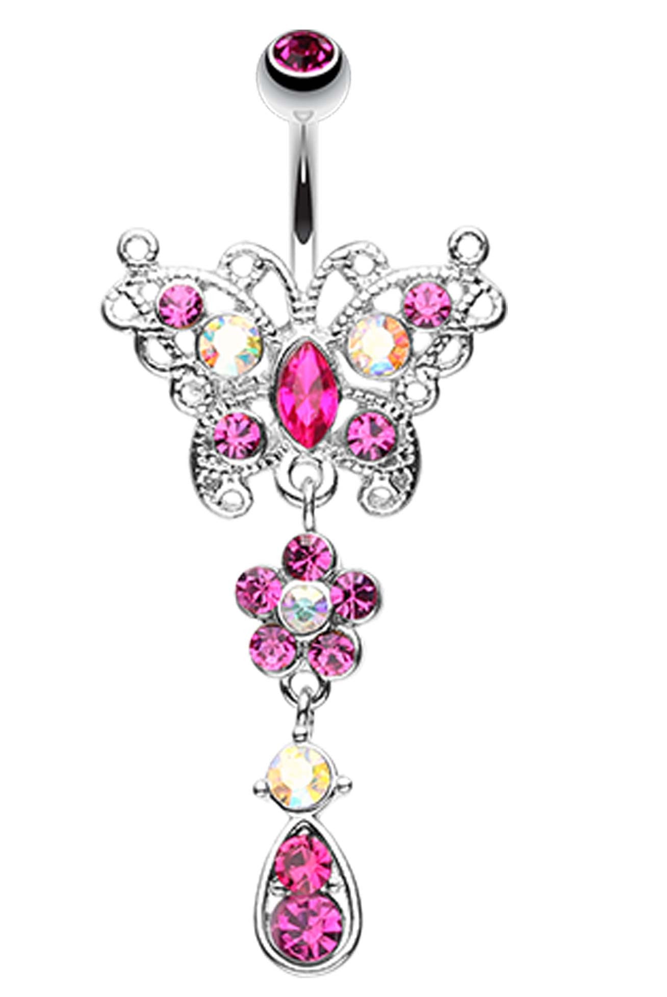 Glistening Butterfly Flower Belly Button Ring