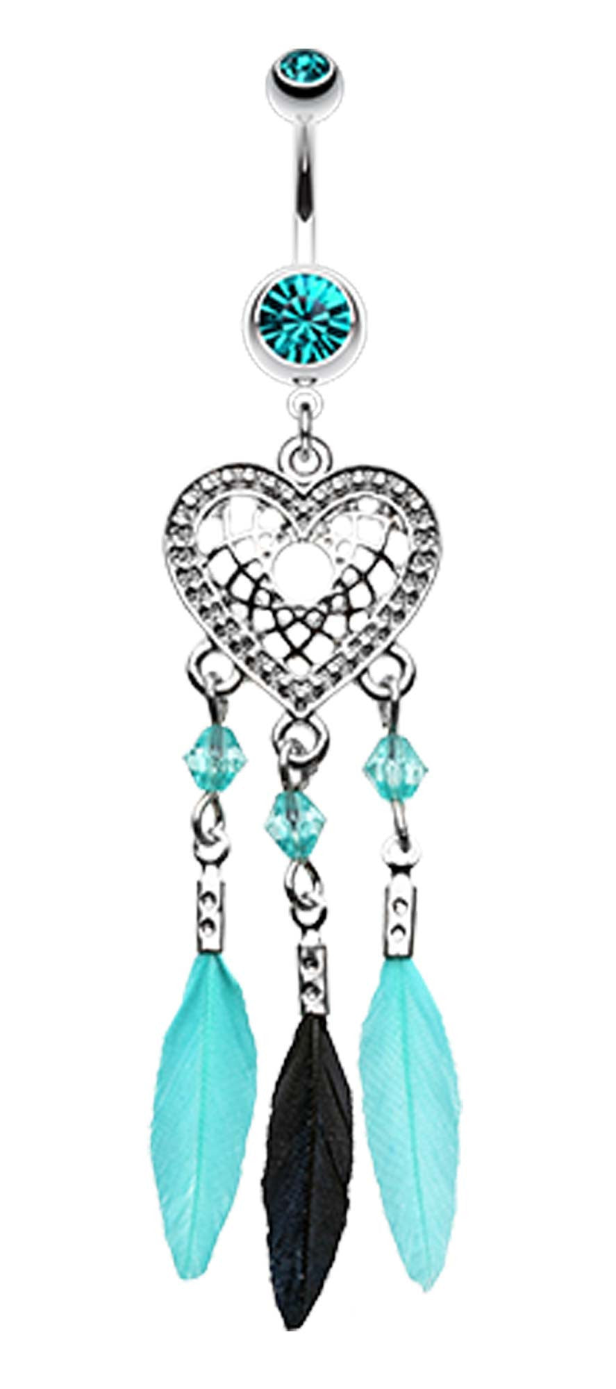 Heart Dreamcatcher Feathered Belly Button Ring