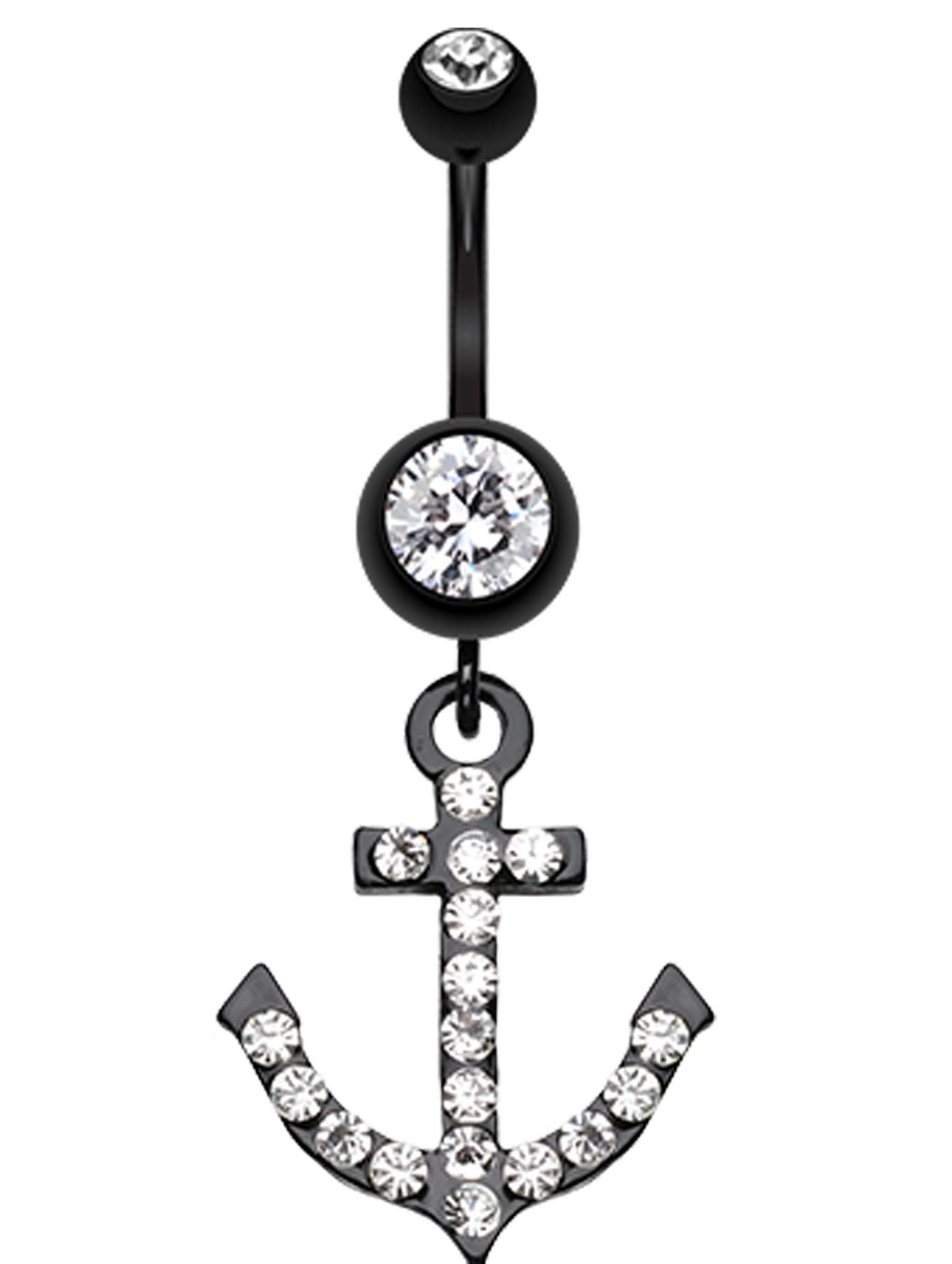 Blackline Anchor Glass-Gem Sparkle Belly Button Ring