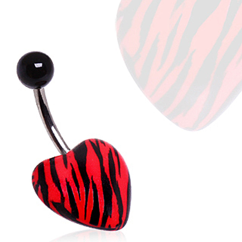 UV Acrylic Zebra Print Heart Navel Ring