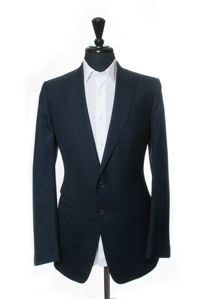 Tom Ford Navy Blue Slub Weave Silk Blend O'Connor Suit