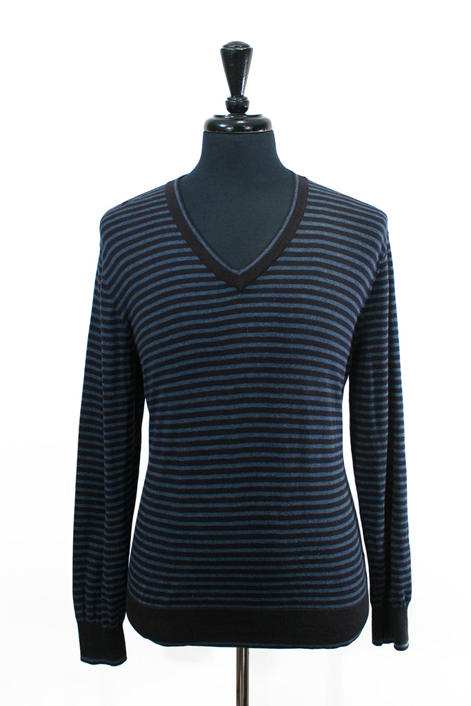 Michael Kors Grey Striped Cotton V-Neck Sweater