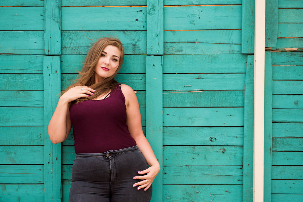 full figure model red top