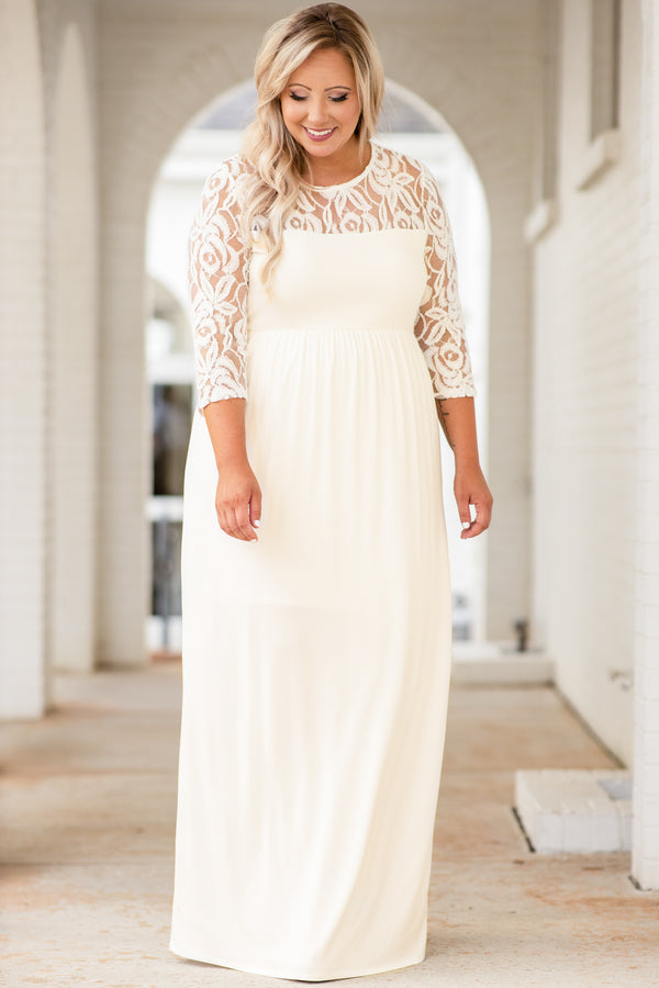 neutral maxi dress with sleeves