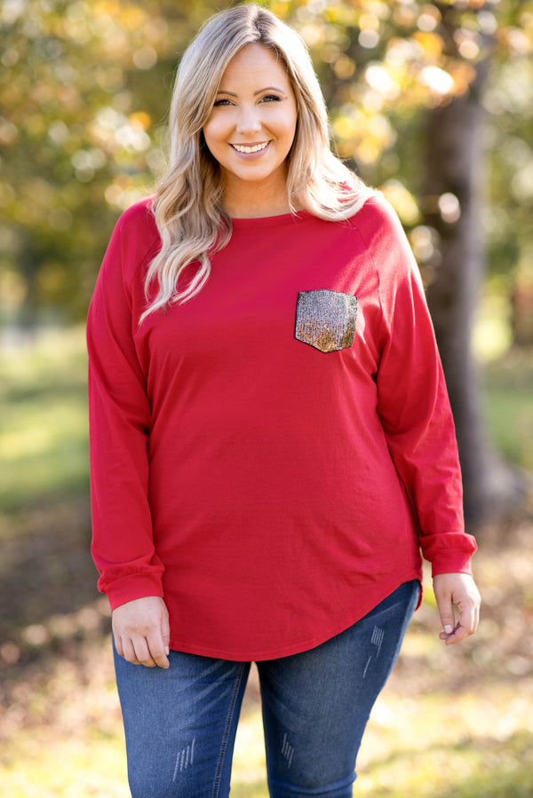 red sequin long sleeve top