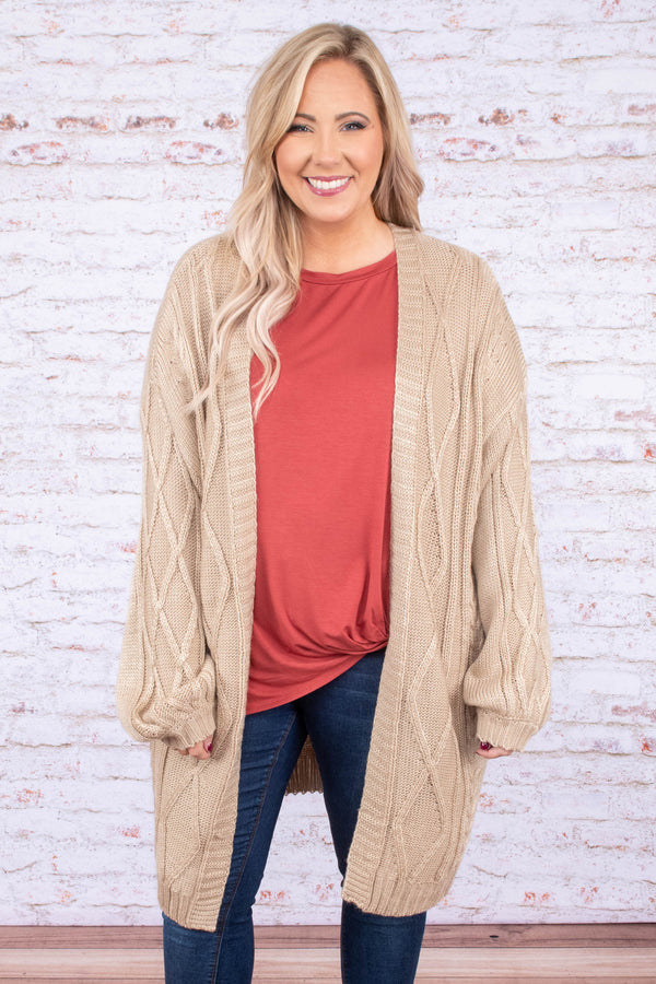 long taupe cardigan