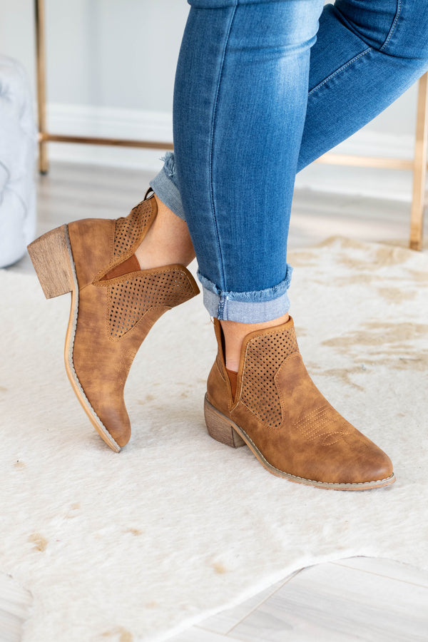 tan booties low heel