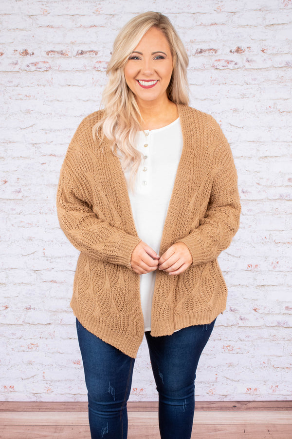 tan colored cardigan