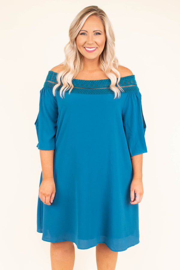 teal off the shoulder dress