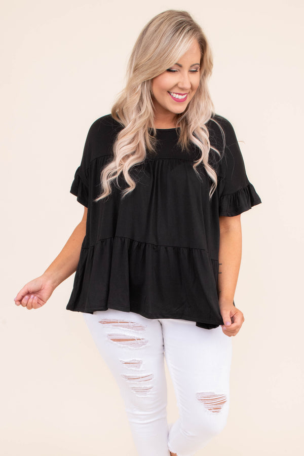 black short sleeve ruffle top