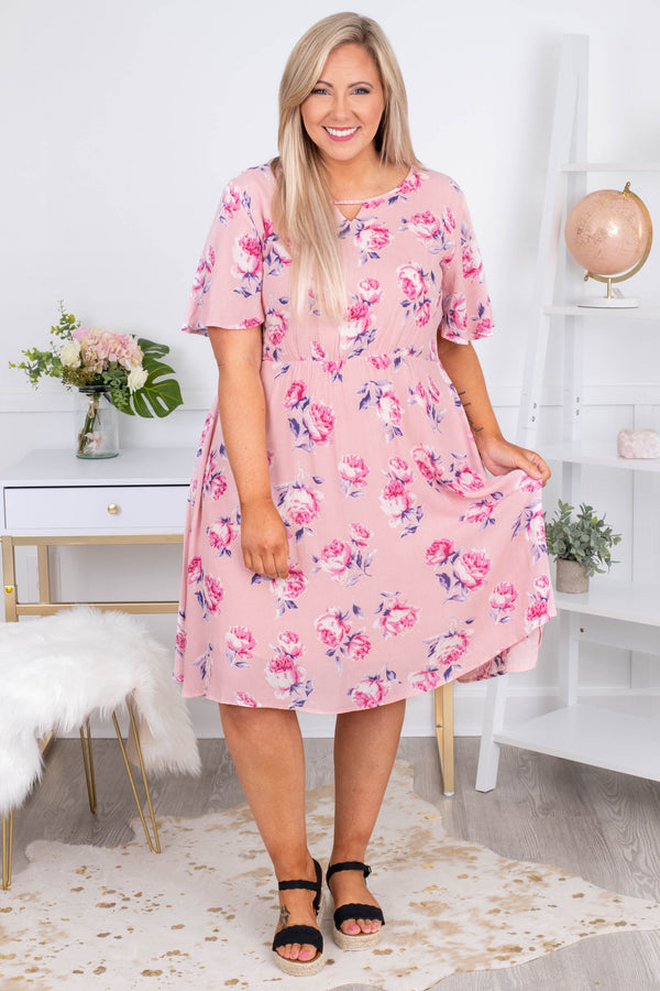 pink flowy dress short