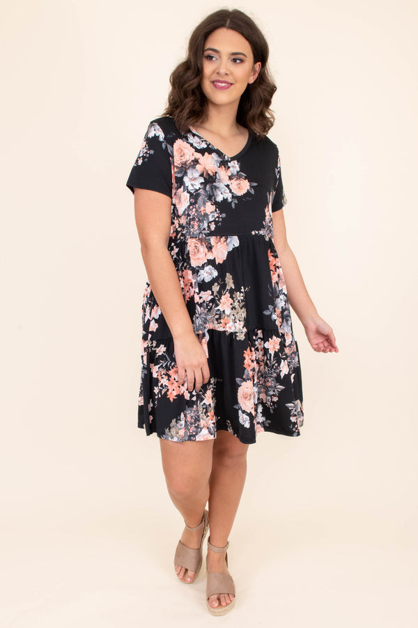 black floral flowy dress