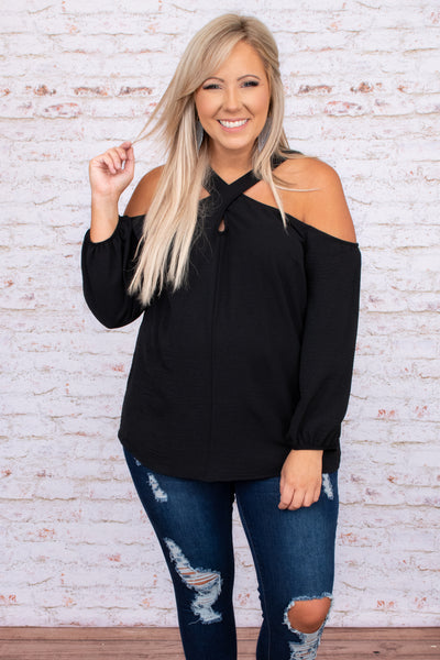 cold shoulder black top plus size