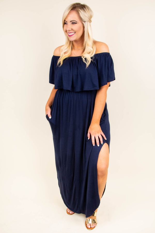 navy blue flowy maxi dress