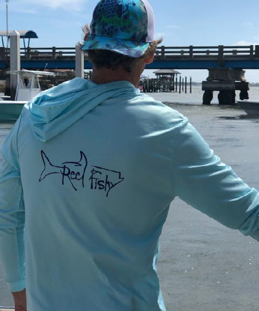 Reel Fishy Performance Hoodies 50+uv -Multiple Design Choices! M / Crab Navy Hoodie L/S - unisex