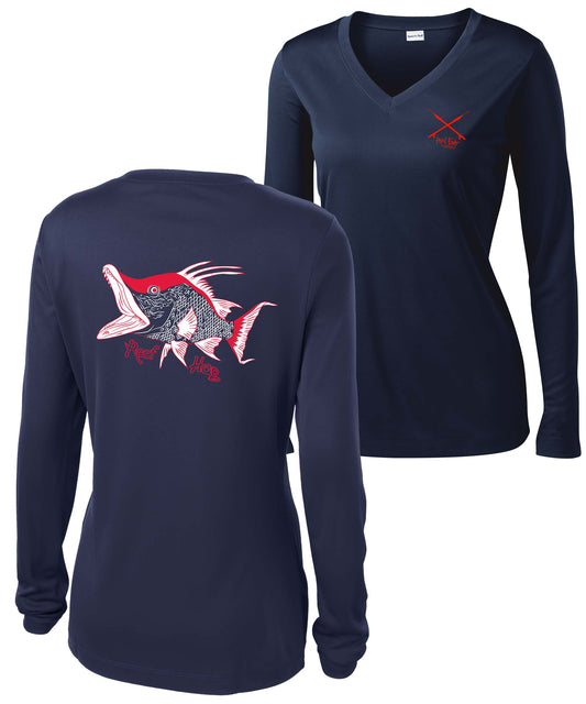 Women's Lionfish Performance V-neck Long Sleeve Shirts - Reel