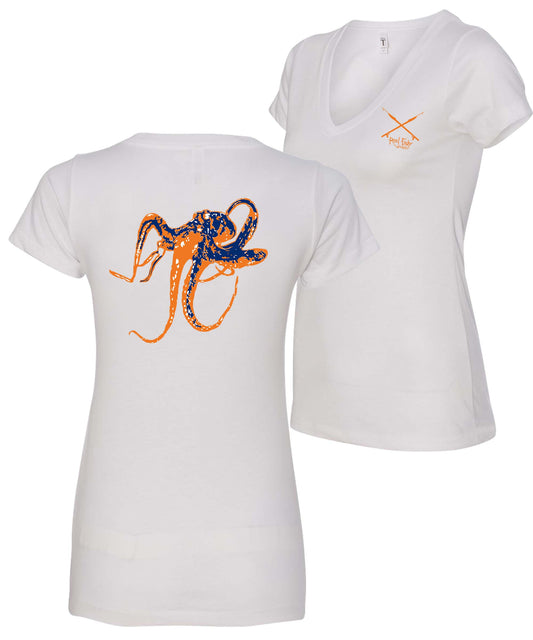 Women's Octopus Performance Dry-Fit Fishing 50+UV Sun Protection V-neck  Shirts - Reel Fishy Apparel