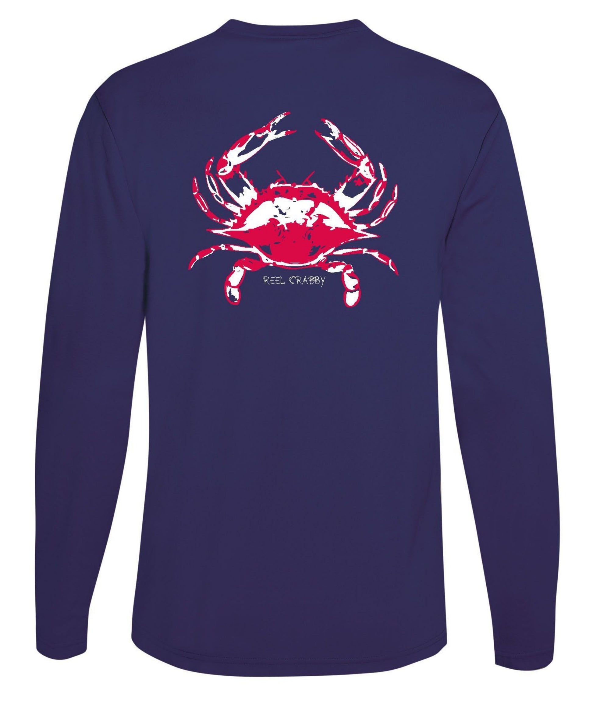 Blue Crab -Reel Crabby Performance Dry-fit Long Sleeve Shirt with 50+ UV Sun Protection in Navy