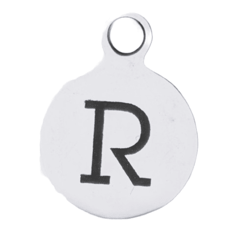Ladybugfeet Jewelry Designs:Silver Round Initial Charm - Letter R