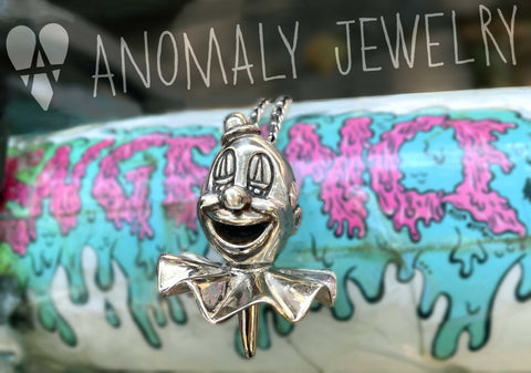 clown necklace by anomaly jewelry silver creepy cute horror alternative 