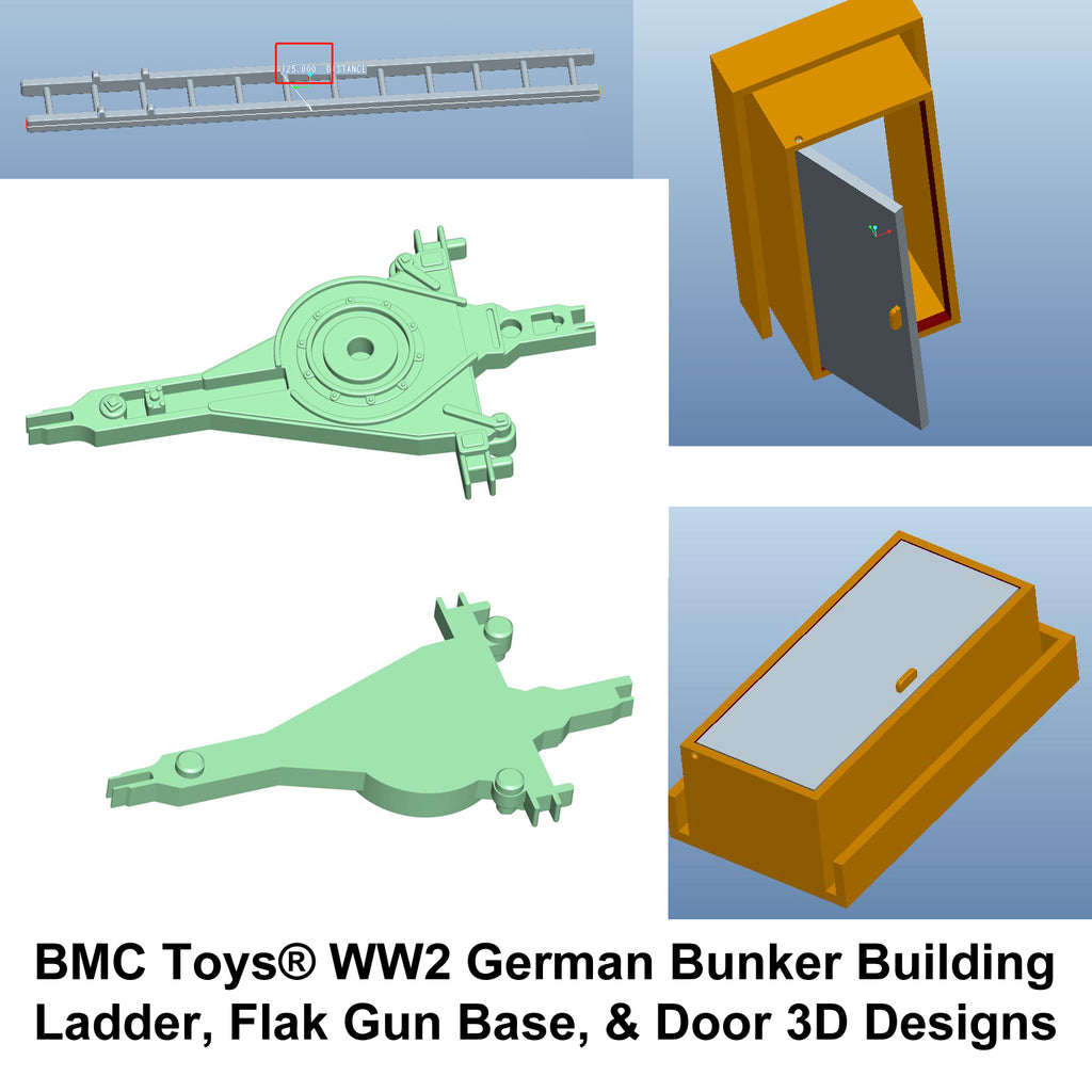 BMC Toys WW2 German Bunker Building  Ladder, Flak Gun Base, & Door 3D Designs