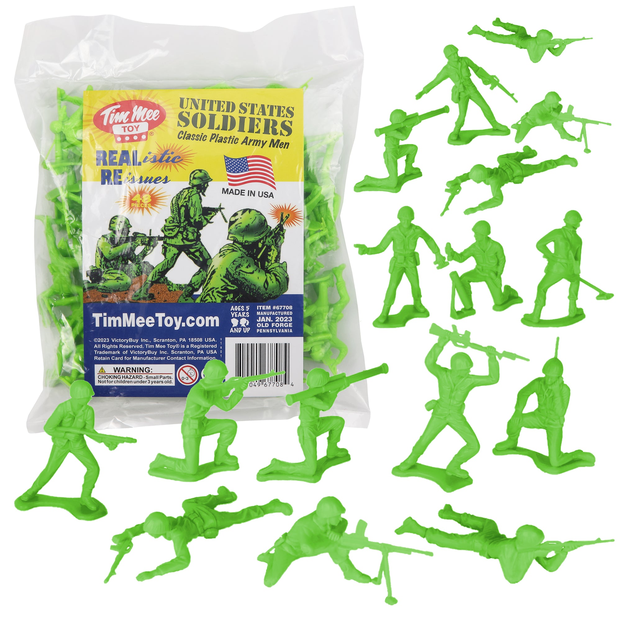 TimMee Plastic Army Men - Lime Green 48pc Toy Soldier Figures - Made in USA