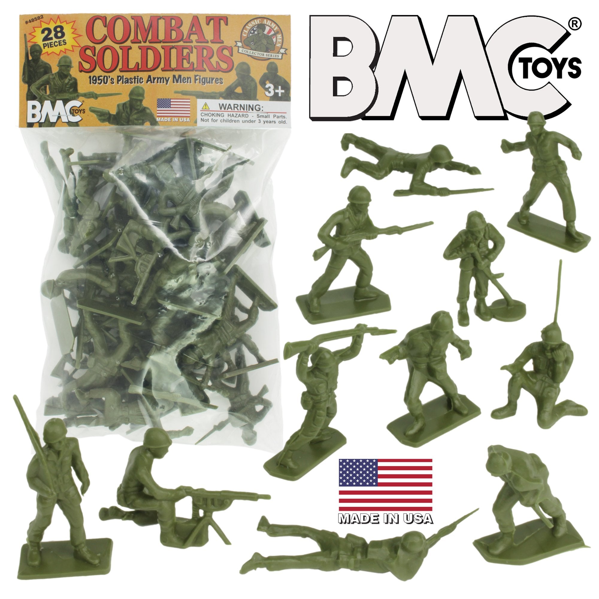BMC Classic Green PLASTIC ARMY MEN 28pc WW2 Soldier Figures US Made ...