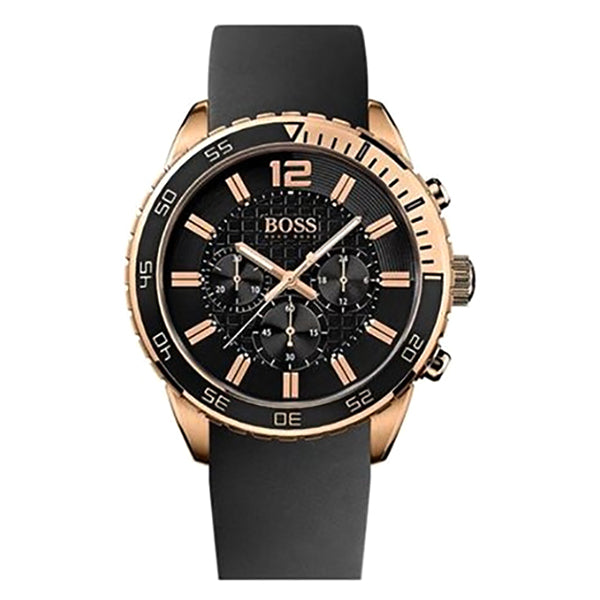 Hugo Boss 1512931 Rose Gold Black Dial With Black Rubber Men's Watch - 32°