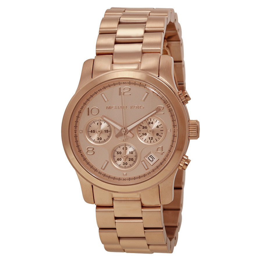 Michael Kors Mk5128 Runway Chronograph Gold Dial Rose Gold Tone Ladies Watch 32° Watches 