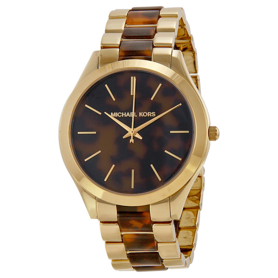 Michael Kors MK4284 Slim Runway Tortoise-shell Dial Gold-tone and Tortoise- shell Acetate L - 32° Watches