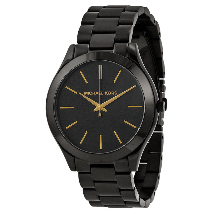 slim runway black stainless steel watch