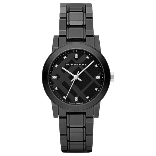 Burberry BU9183 The City Diamond Markers Black Dial Black Ceramic Swiss ...